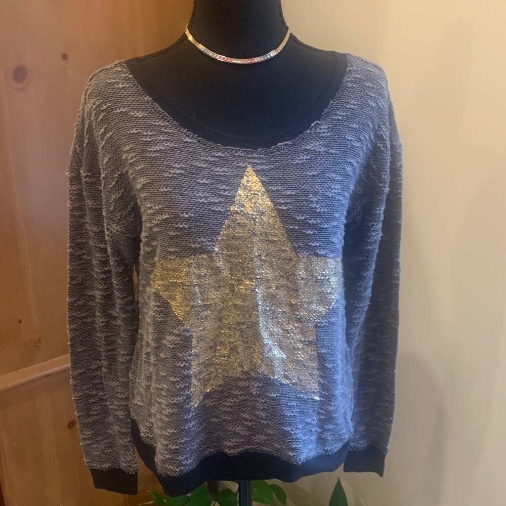 🌹Vintage Jessica Simpson • Y2K Gray Knit Sweater with Gold Star • EUC